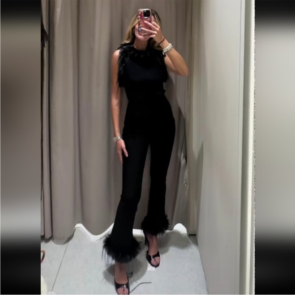 ZARA FLARE PANTS WITH FAUX FUR HEM - Picture 6 of 14